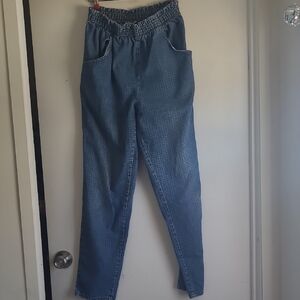 High-Rise Elastic Waist Blue Women's Jeans